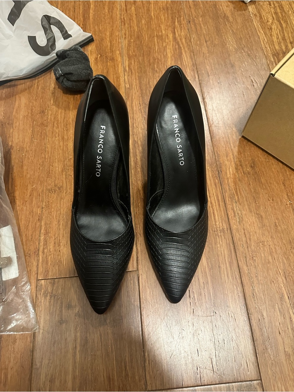 Franco Sarto Black Textured Pointed Toe Pumps